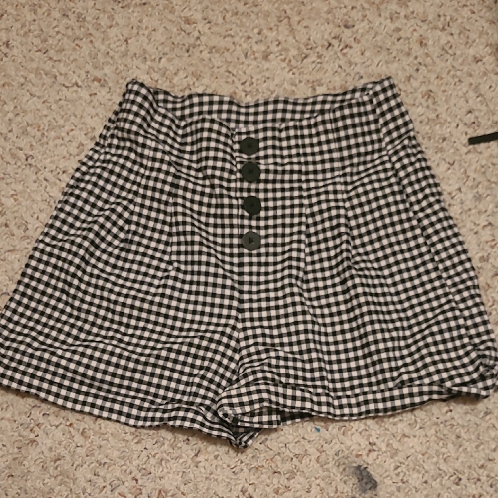 Shinestar High Waist Black and White Gingham Shorts